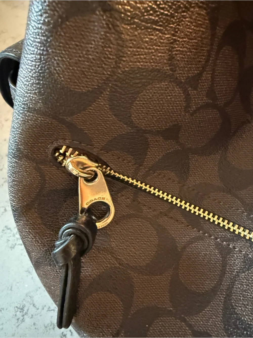 Coach Pennie Shoulder Bag Signature Canvas Brown Black Leather C1523